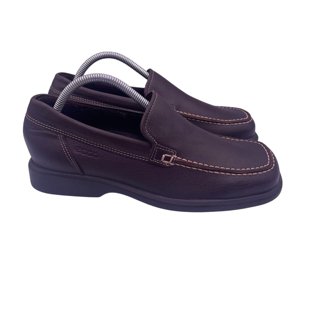 ECCO Brown Leather Loafers Slip On Comfort Dress Casual Mens 7.5